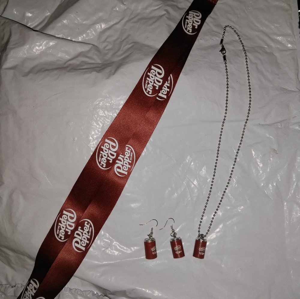Dr. Pepper Lanyard, Necklace and Earrings Bundle